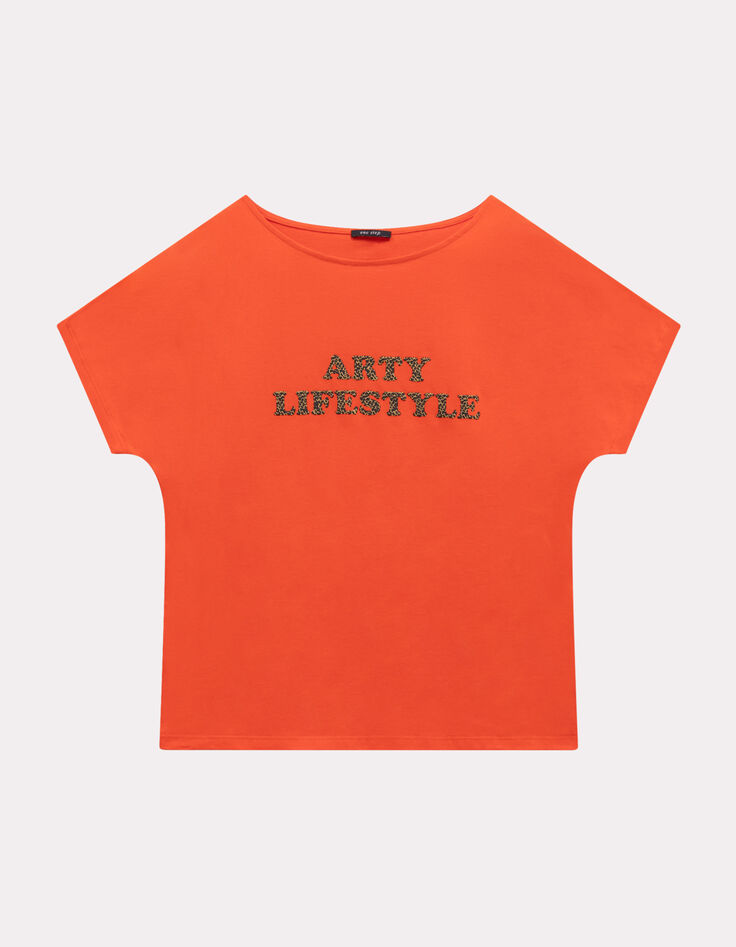 MAGICA - T-shirt orange coton bio message léopard-5