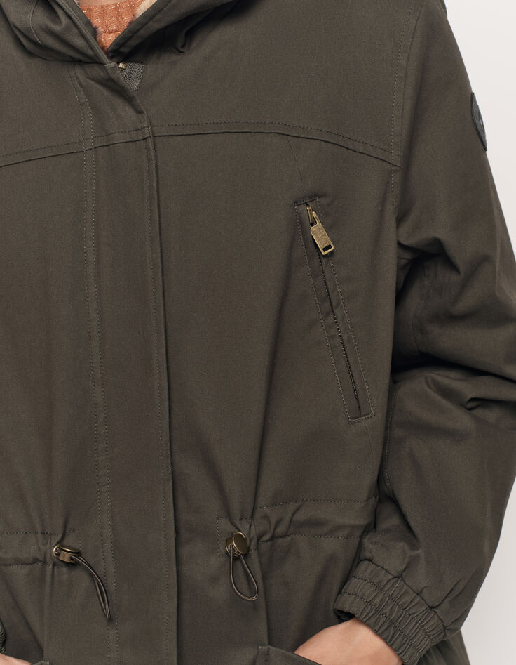 DAREL - Parka kaki fourrée imprimé léopard-5