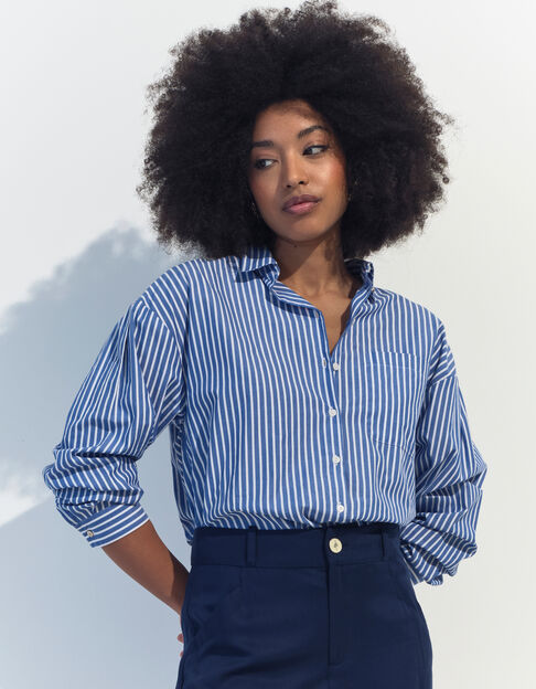 CELESTE - Chemise bleu ciel popeline rayée - One Step