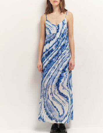 RIKKA - Robe longue estate blue à imprimé vagues d'azur-1