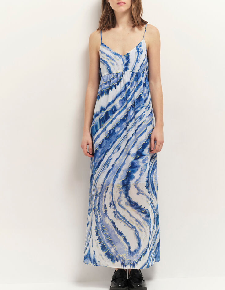 RIKKA - Robe longue estate blue à imprimé vagues d'azur-1