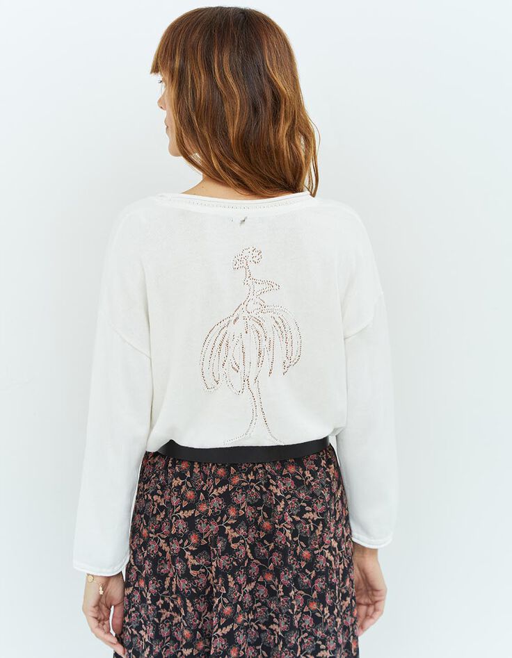 TZAR - Pull écru tricot fin avec danseuse dos-3