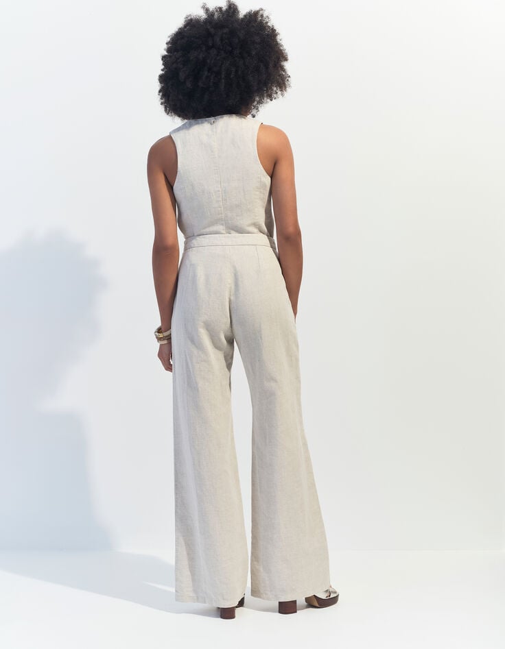 PAULINO - Pantalon de costume beige chiné en lin et coton -2