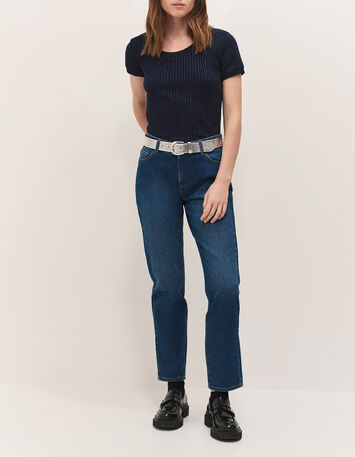 MILESI - T-shirt marine maille lurex c&ocirc;tel&eacute;e-6