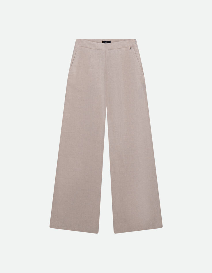 PAULINO - Pantalon de costume beige chin&eacute; en lin et coton -4