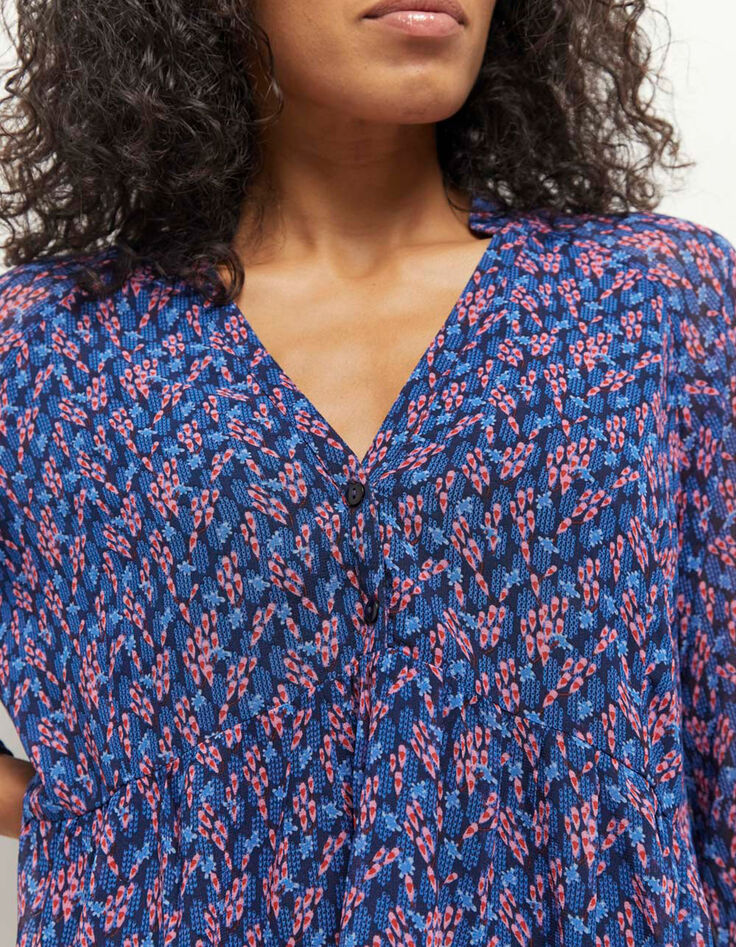 CERES - Blouse marine imprimé bouquet graphique-3
