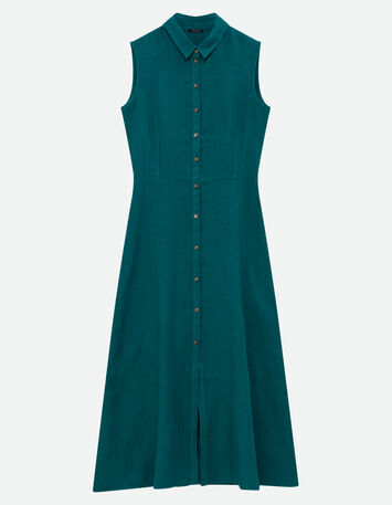 RECIFE - Robe chemise longue verte lin certifié surteint -5