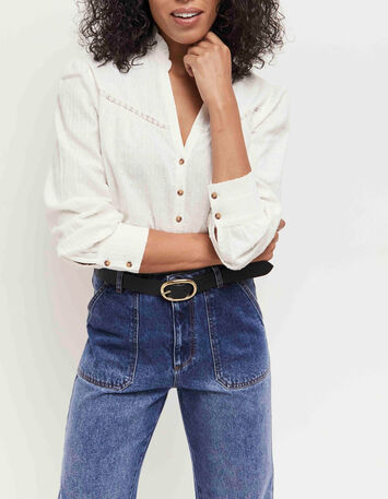 CAISA - Blouse écrue à col collerette dentelle-2