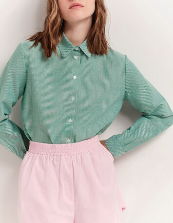 CHAYA - Chemise green grass &agrave; motif fines rayures-2