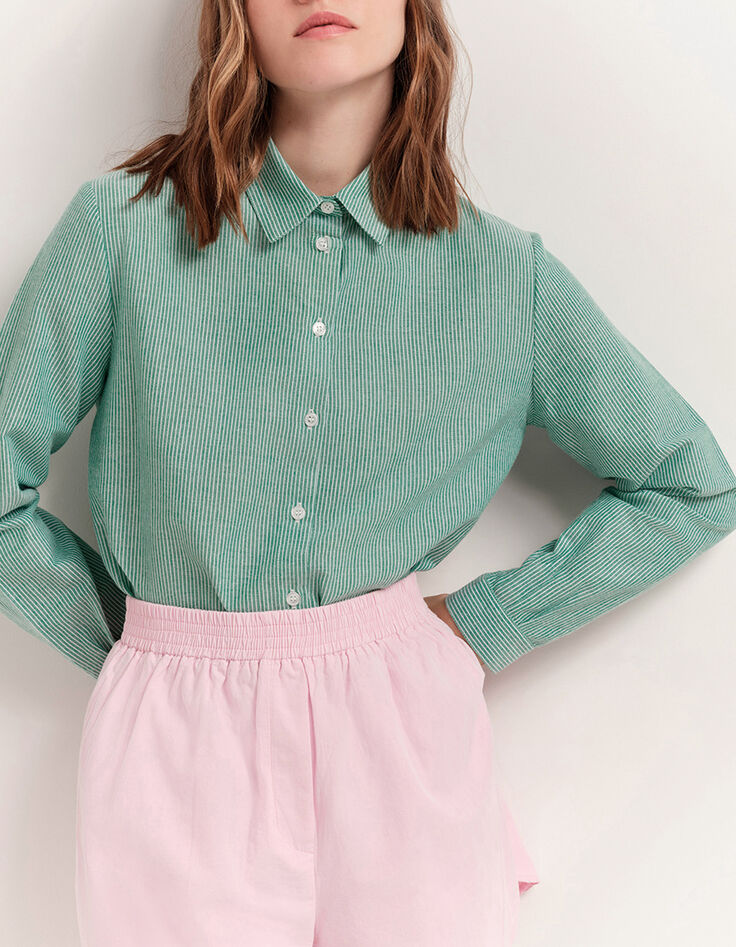 CHAYA - Chemise green grass &agrave; motif fines rayures-2