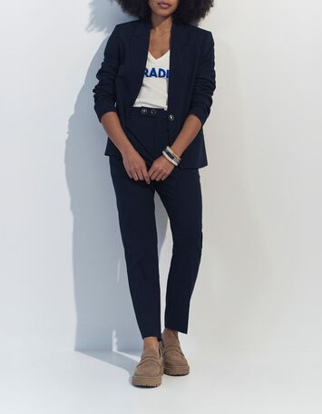 VIOLETA - Veste de costume marine &agrave; motif rayures tennis -6