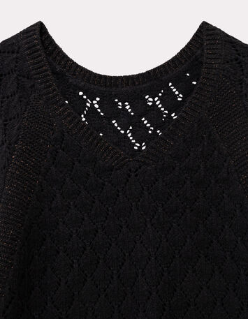 TACEY - Pull noir tricot ajouré réversible devant/dos-2
