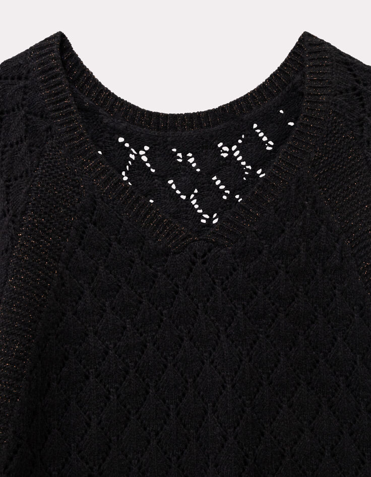 TACEY - Pull noir tricot ajouré réversible devant/dos-2 TACEY - Pull noir tricot ajouré réversible devant/dos-2