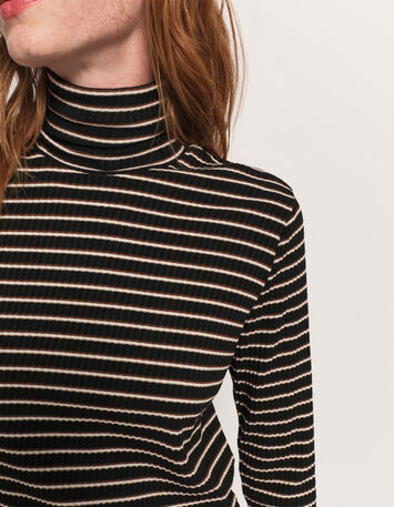 MOOD - T-shirt gris col roulé maille rayée-4