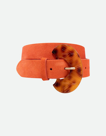 APIS - Ceinture orange cuir velours certifié boucle résine-1