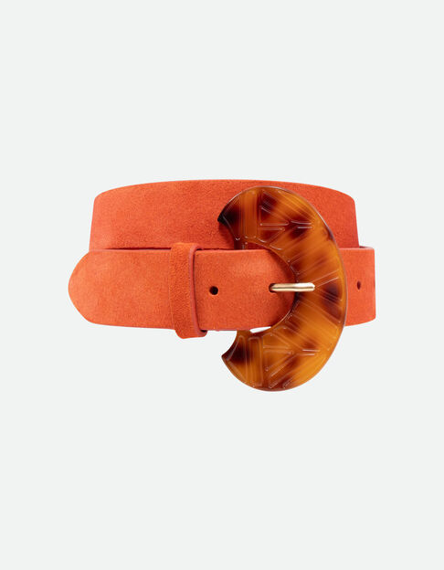 APIS - Ceinture orange cuir velours certifié boucle résine - One Step