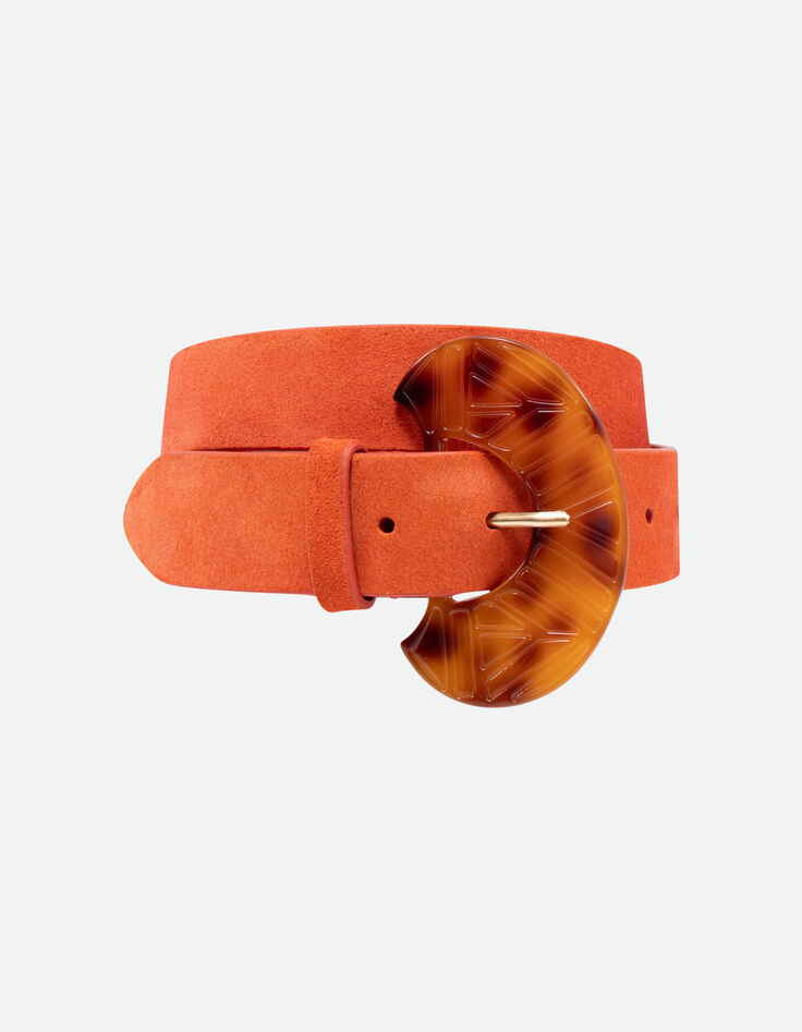 APIS - Ceinture orange cuir velours certifié boucle résine-1
