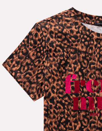 MELVA - T-shirt noir coton bio léopard à message métallisé-3