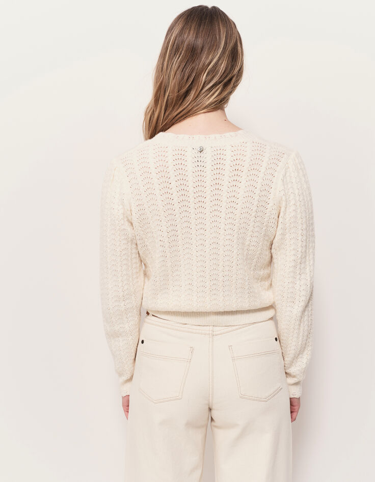 TILLEUL - Pull écru tricot fantaisie-3