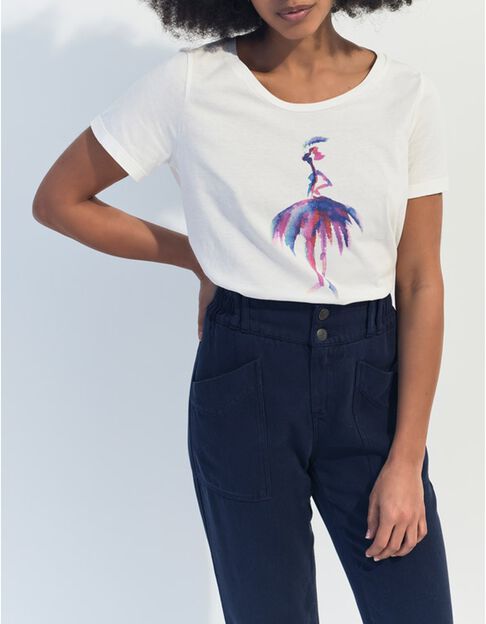 MADIE - T-shirt blanc coton bio danseuse aquarelle  - One Step