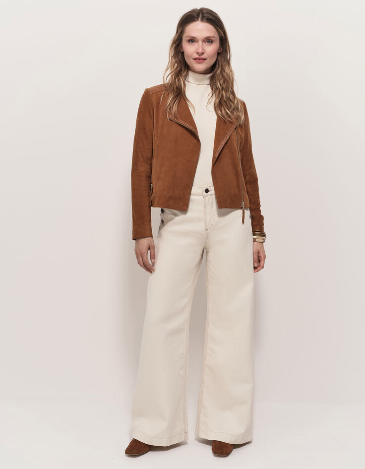 DIYA - Blouson cognac en cuir velours-5 DIYA - Blouson cognac en cuir velours-5