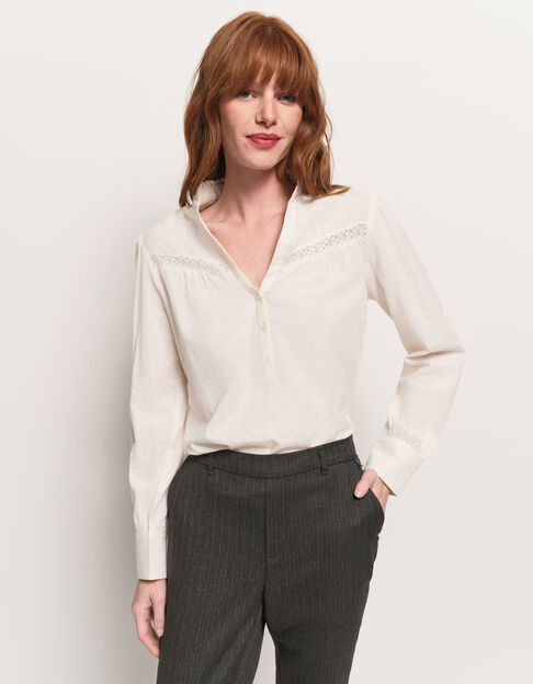 CAYCE - Blouse écrue coton bio découpes dentelle - One Step