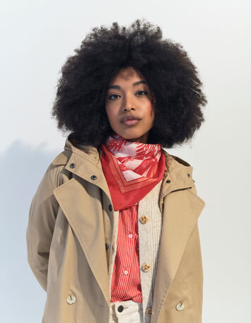 ABRAMS - Foulard soie rouge motif visage -2
