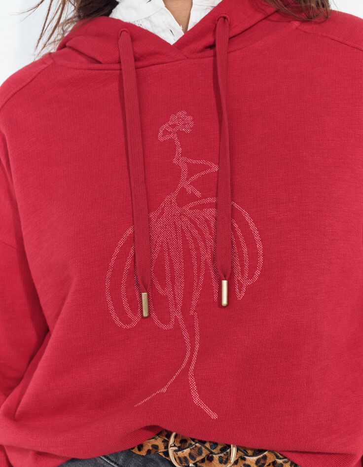 MAORI - Sweat rouge &agrave; capuche visuel danseuse paillet&eacute;e-3