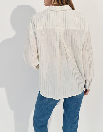 CELESTE - Chemise blanche &agrave; motif rayures argent&eacute;es -3