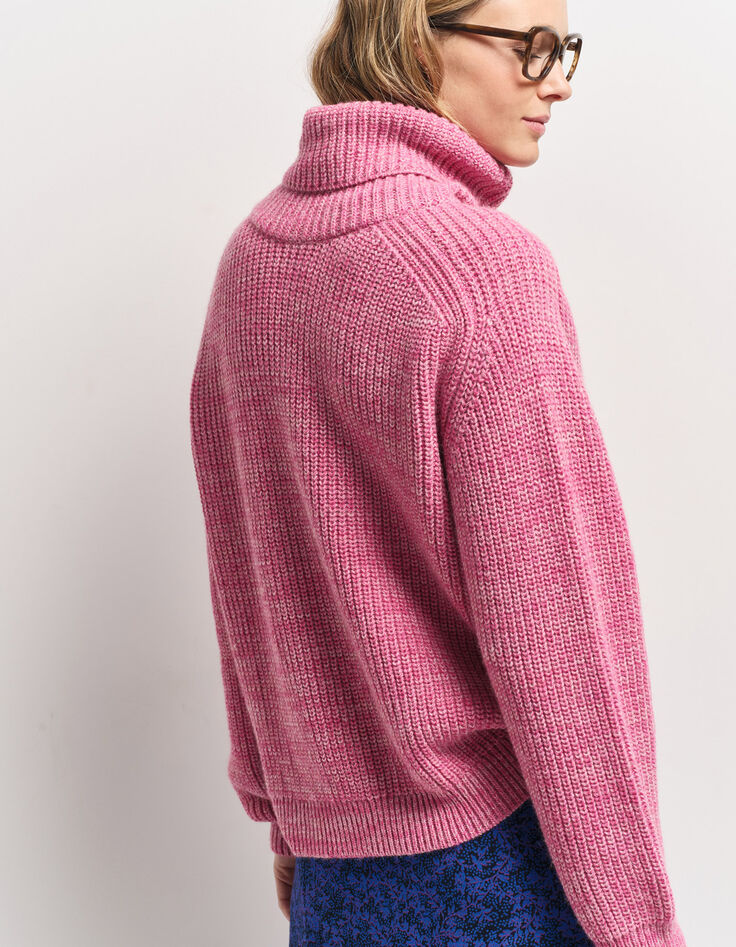 TORINO - Pull col roulé rose tricot fantaisie-7