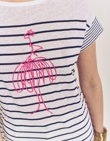 MOLLY- T-shirt blanc rayures marine et danseuse-4