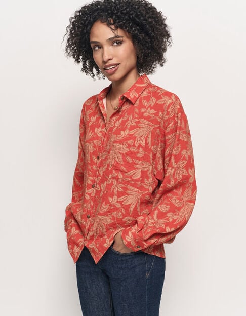 CHERRY - Chemise orange imprimé jungle flash - One Step