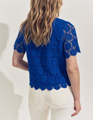 CARAIBES - Top bleu dentelle esprit macram&eacute; -3