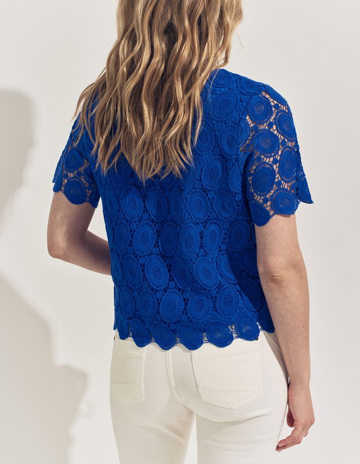 CARAIBES - Top bleu dentelle esprit macram&eacute; -3