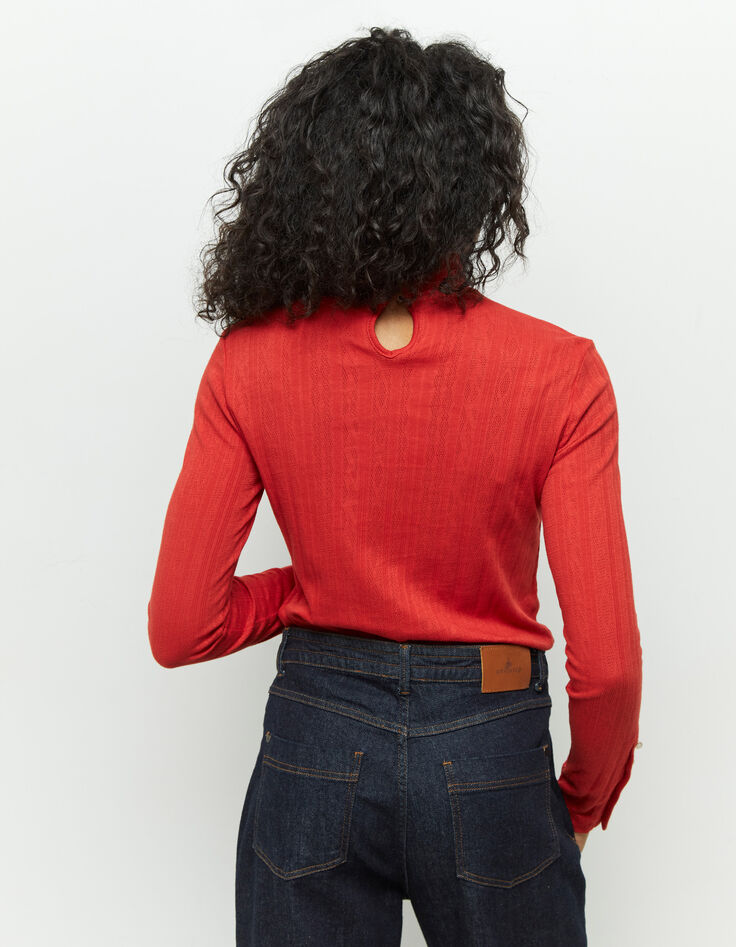 MALORY - T-shirt rouge maille Pointelle-3