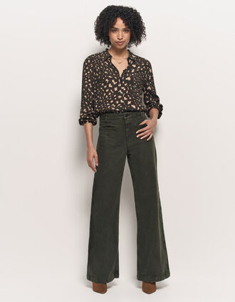 LE HAILEY - Jean flare kaki surteint poches plaquées