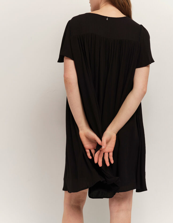 REVIA - Robe noire en cr&ecirc;pe broderies ton sur ton-3