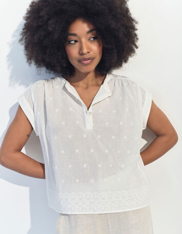 CONOR - Top blanc upcyclé broderies étoiles -2
