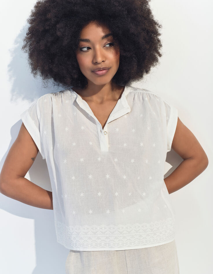 CONOR - Top blanc upcyclé broderies étoiles -2