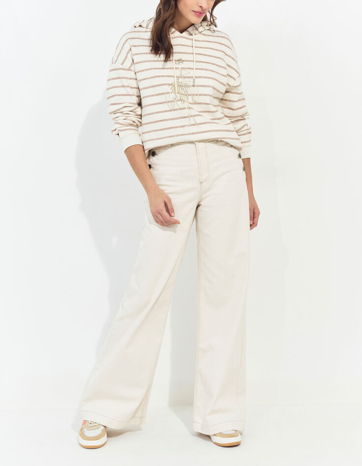 MANORI - Sweat &eacute;cru &agrave; capuche ray&eacute; danseuse dor&eacute;e-2