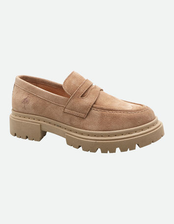 O.MOLLY - Mocassins crantés beiges cuir velours-5