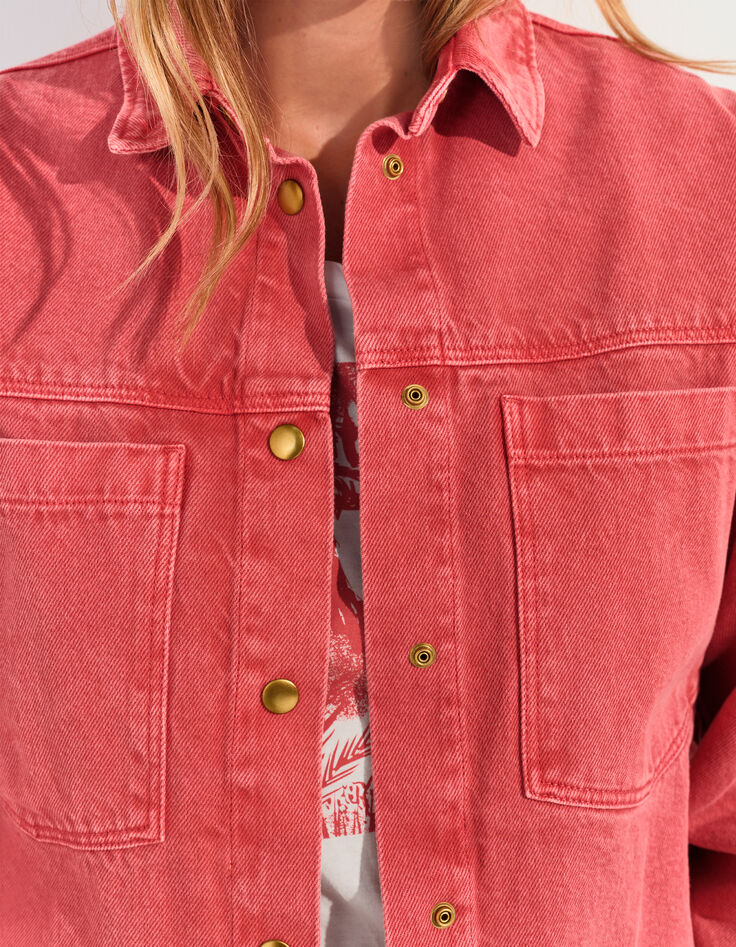 DULCE - Surchemise en jean rose waterless maxi poches -5