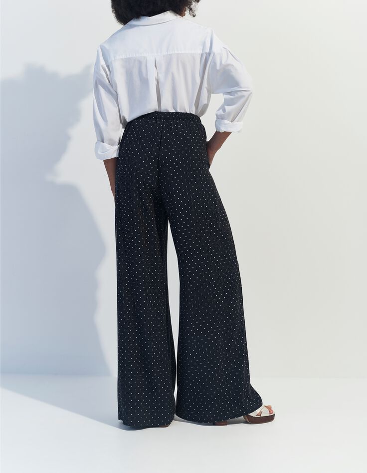 PIRANGI - Pantalon fluide noir imprim&eacute; carr&eacute;s &eacute;crus-3