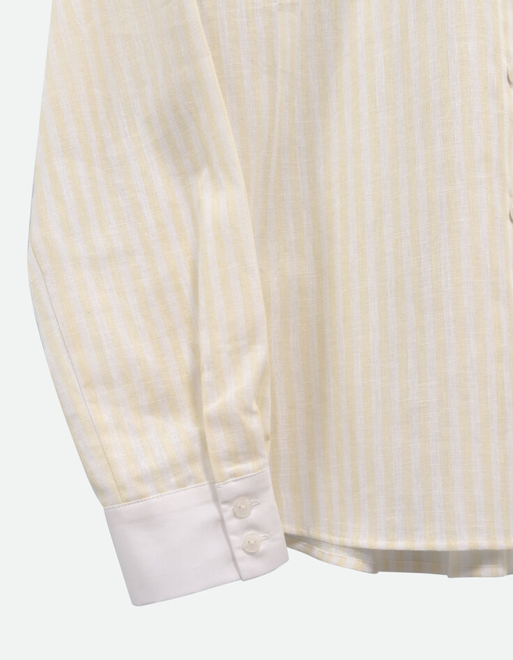 COLBY - Chemise ray&eacute;e jaune col et poignets contrast&eacute;s-3