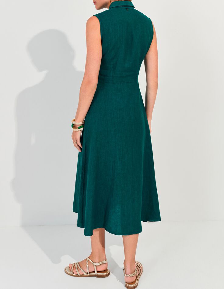 RECIFE - Robe chemise longue verte lin certifi&eacute; surteint -3