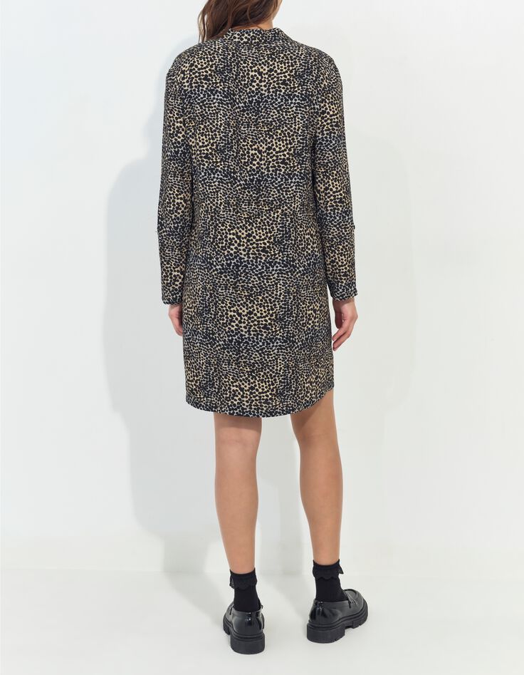 RAKEL - Robe chemise noire Lenzing Ecovero camouflage &eacute;t&eacute;-3