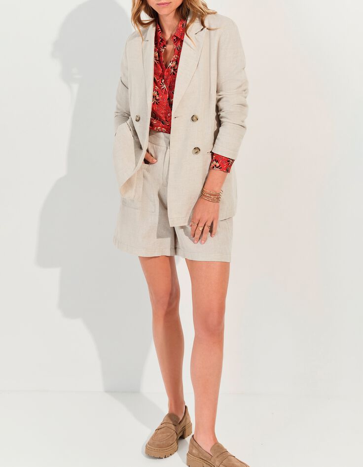 VITORIA - Veste de costume beige chin&eacute; en lin et coton -7