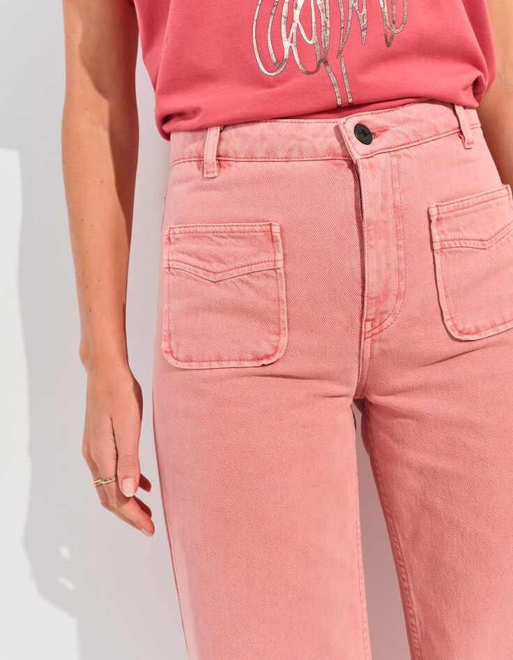 LE HAILEY - Jean flare rose coton bio surteint -5