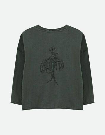 TZAR - Pull vert coton bio tricot Intarsia danseuse au dos-5