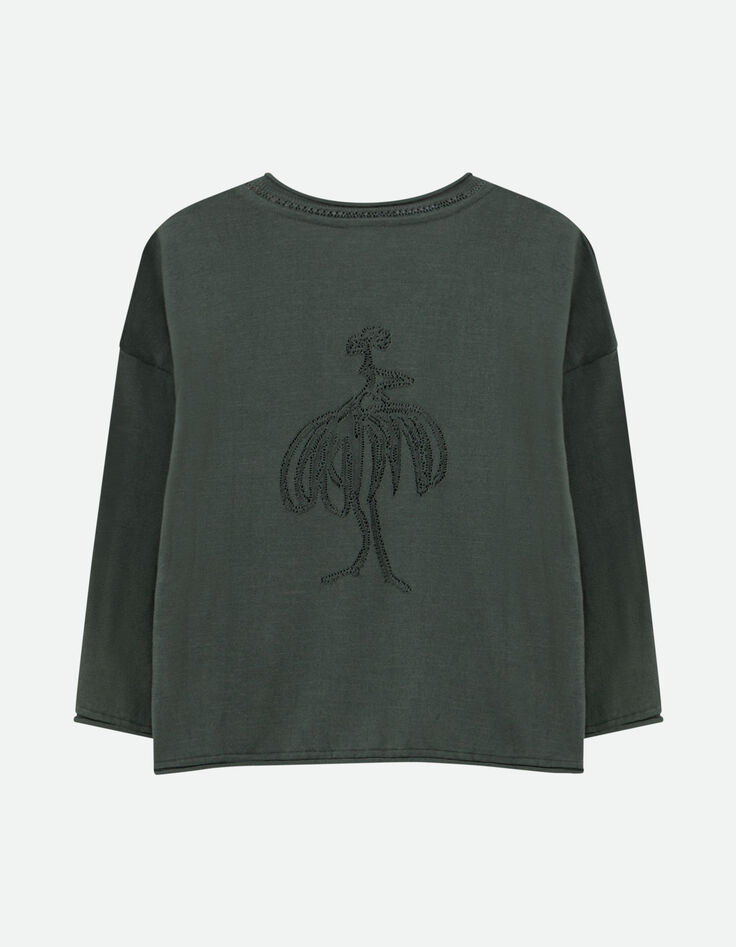 TZAR - Pull vert coton bio tricot Intarsia danseuse au dos-5